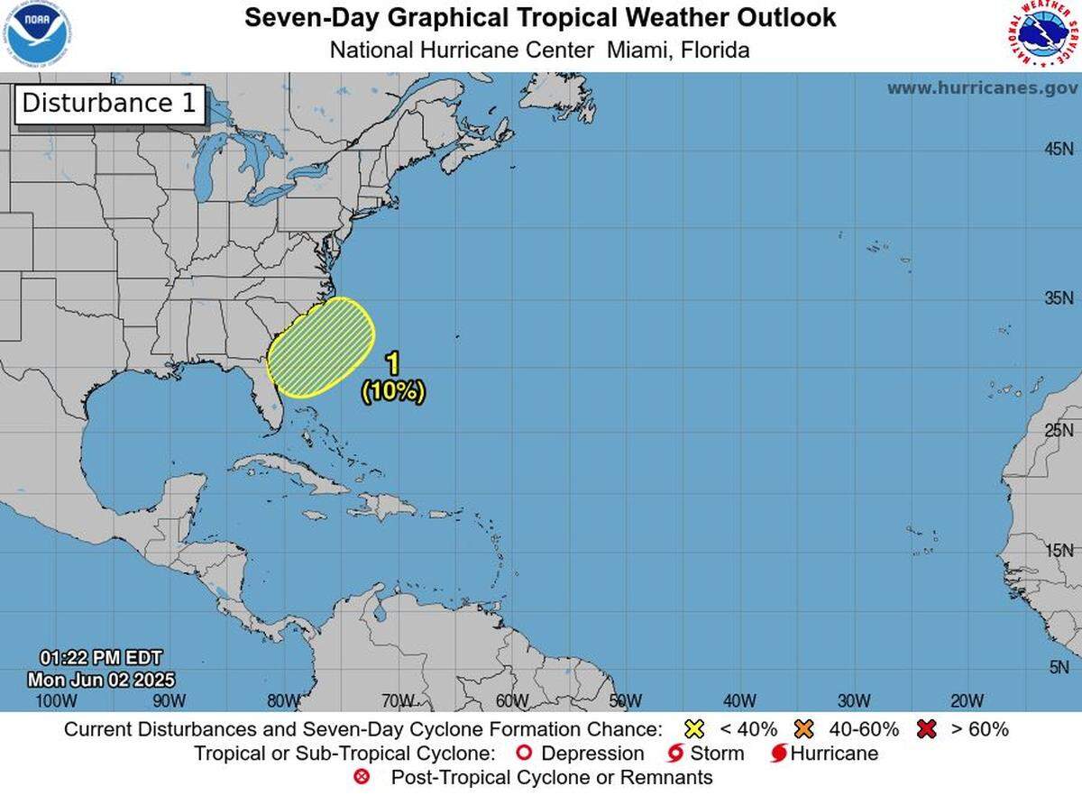 An area of low pressure develops over northeast Florida, South Carolina and Georgia. The system will bring unsettled conditions to the region, including locally heavy rain, increased risk for rip currents and wind.