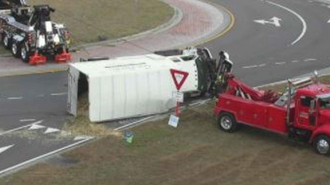 Okatie traffic circle blocked nearly 2 hours Monday after loaded truck overturns