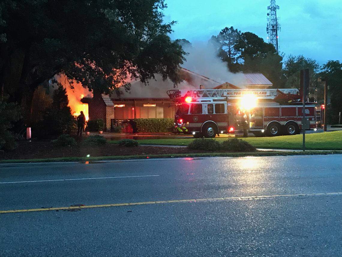 Hilton Head Fire Rescue arrives on the scene of a fire at the Smokehouse restaurant on Hilton Head Island early Sunday, June 9, 2019.