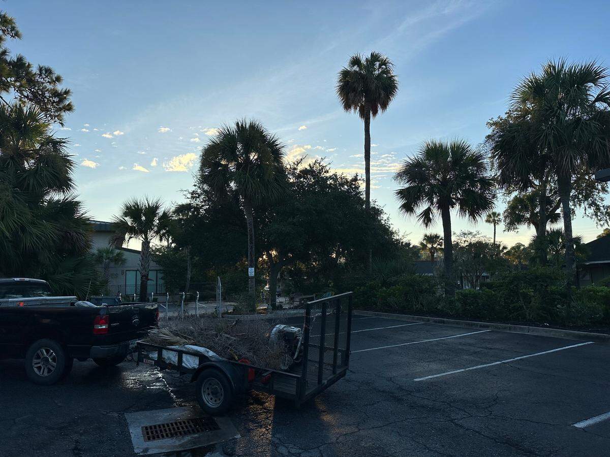 A truck hauling away storm debris from Idalia’s heavy rain and winds was parked off Lagoon Rd on Hilton Head Thursday morning.