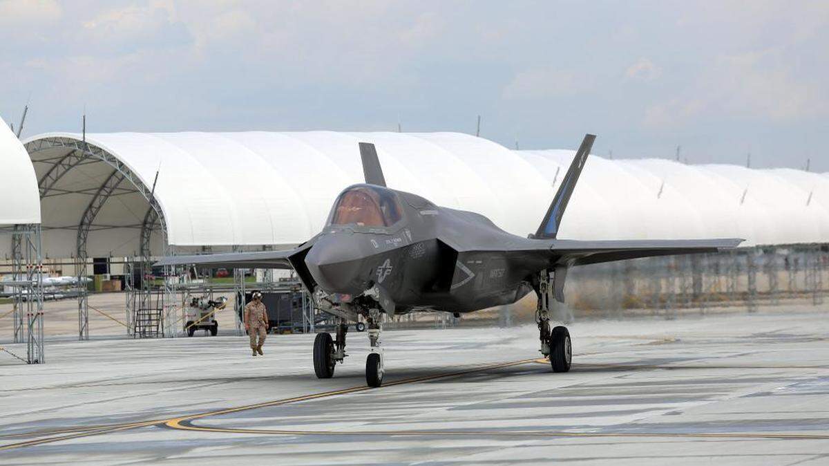 The Marine Corps Air Station Beaufort submitted this July 17, 2014 photograph of the first F-35B Lightning II joint strike fighter to land at the base as part of the VMFAT-501 "Warlords" attack squadron. On Monday, the F-35Bs at Marine Corps completed the first nighttime flight, according to an air  station news release.