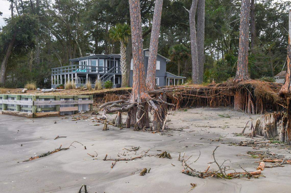 While this visible Coffin Point home has a seawall, high tides are eroding the property alongside allowing seawater to continue to wash away soil for both properties as photographed on Jan. 11, 2024, on St. Helena Island.