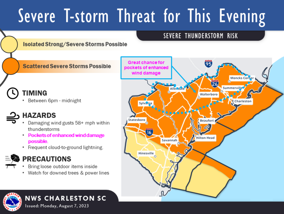 Beaufort County could see scattered severe storms Aug. 7, 2023., according to the National Weather Service.