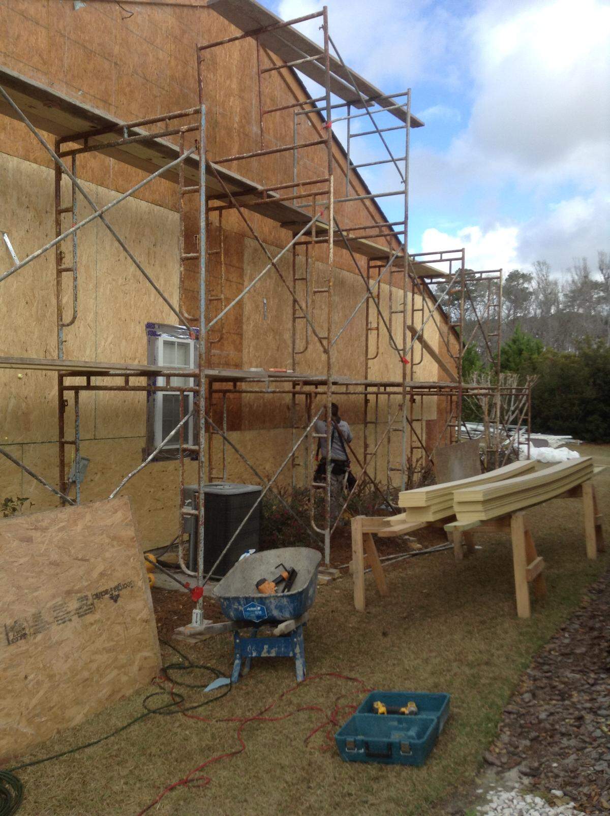 Dale Terwilliger had to replace all of the exterior walls on her home, pictured here, in February, after faulty stucco work caused mold infestations in the structure in Sun City Hilton Head, S.C.