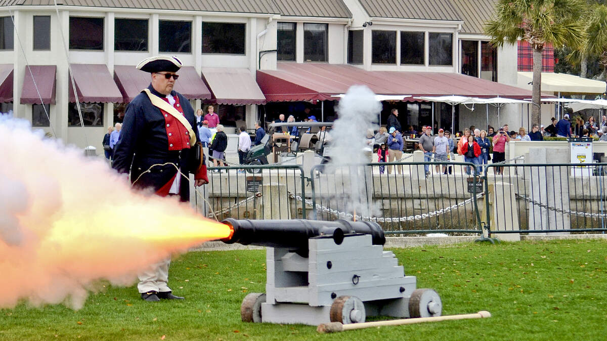 On Feb. 18, 2018, spectators watch from Harbour Town and the Harbour Town Lighthouse as the refurbished canon was fired to signal a countdown to the 50th anniversary of the RBC Heritage Presented by Boeing on Hilton Head Island.