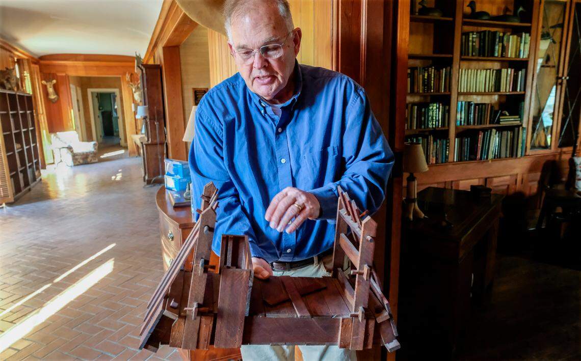 Ernie Wiggers explains the ACE Basin-style tidal rice field trunk on Jan. 26, 2022, at Nemours Wildlife Foundation in Yemassee, S.C., where he recently retired as CEO and President. The trunk was used to control the flow of freshwater in and out of rice fields using the tides.