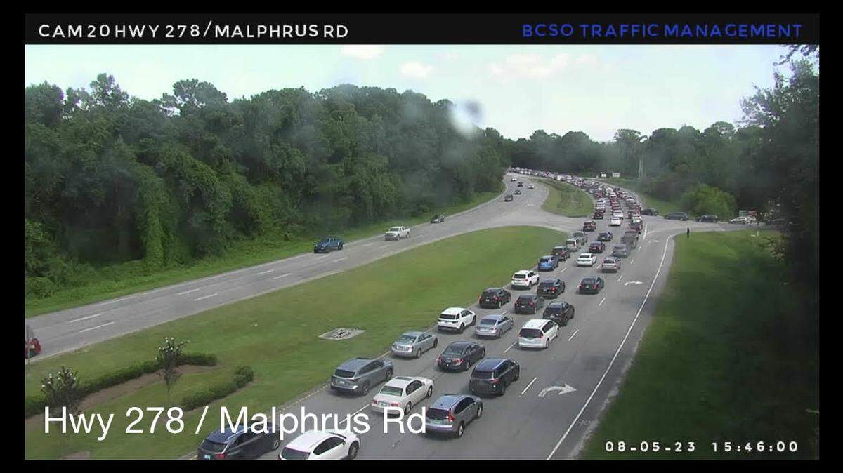 As of 3:46 p.m., eastbound traffic on Highway 278 onto Hilton Head Island was back up to Malphrus Road as a result of the hazard.