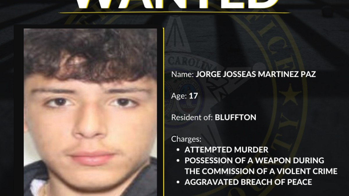 Jorge Paz, 17, of Bluffton, is wanted for attempted murder, possession of a weapon during the commission of a violent crime, and aggravated breach of peace.