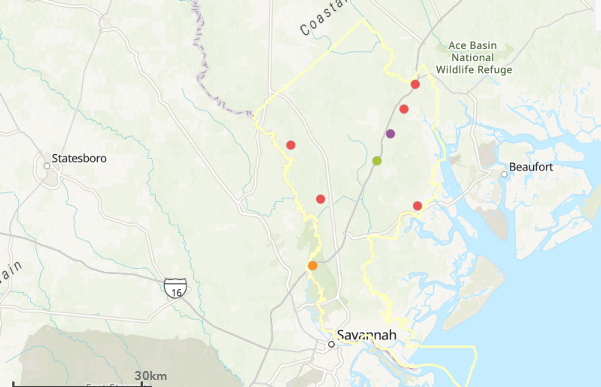 A map of fatal crashes in Jasper County from Jan. 1, 2020 to Sept. 1, 2020.