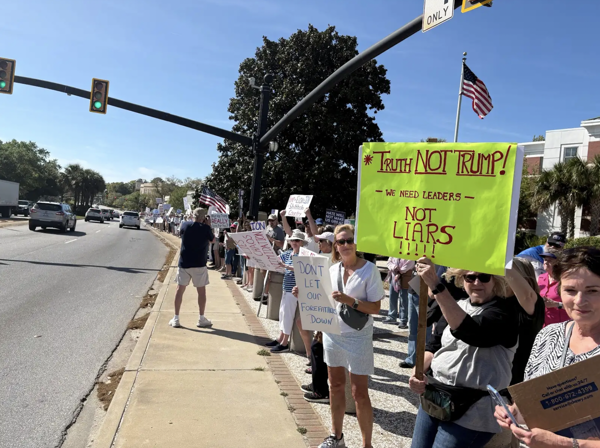 Around 600 participants gathered in the city of Beaufort on Saturday, April 5, 2025 to join in on protests taking place across the country.