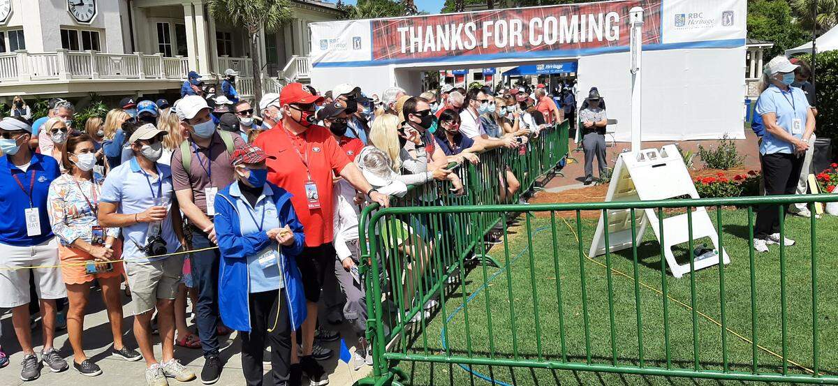 Fewer fans were allowed into the RBC Heritage Presented by Boeing in 2021 because of COVID-19, but golf stars still drew a crowd during the tournament on Hilton Head Island. These spectators were watching as then-world No. 1 Dustin Johnson was teeing off Saturday, April 18, 2021.