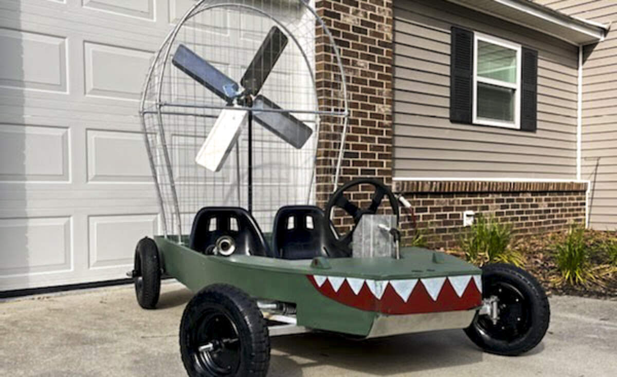 The finished Soapbox car ‘Gator Bait’ to race in the Red Bull Soapbox Race in Iowa on Saturday, June 18, 2022.