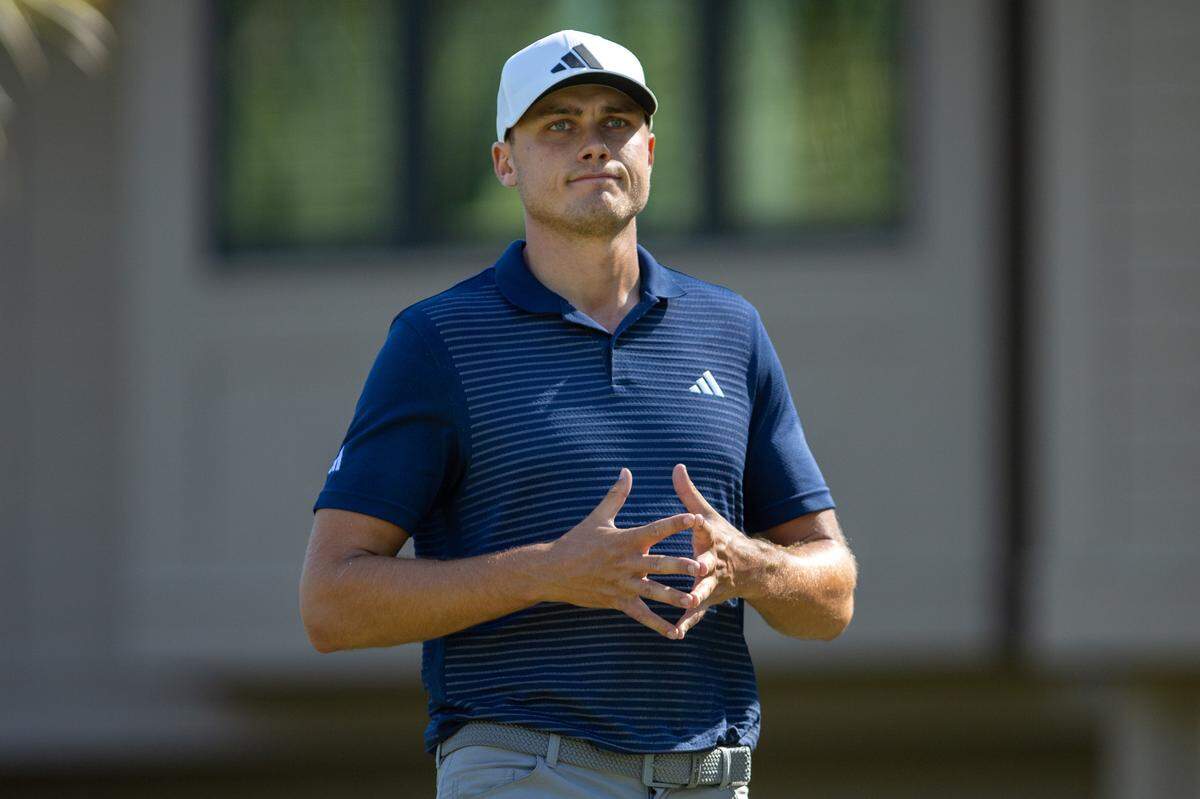 Ludvig Åberg prepares for his tee shot on the third hole during the third round of the RBC Heritage Presented by Boeing at Harbour Town Golf Links on Saturday, April 19, 2025, in Sea Pines on Hilton Head Island.