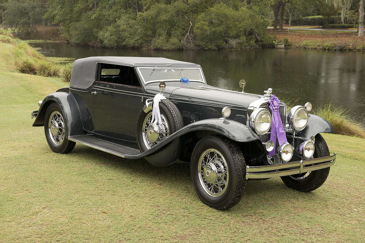 Front: The “Best of Show,” was awarded to New Jersey residents Joseph and Margie Cassini for their 1931 Stutz DV32 Convertible Victoria. The Cassini’s convertible was also chosen from the event’s Best Rolling Art vehicle.