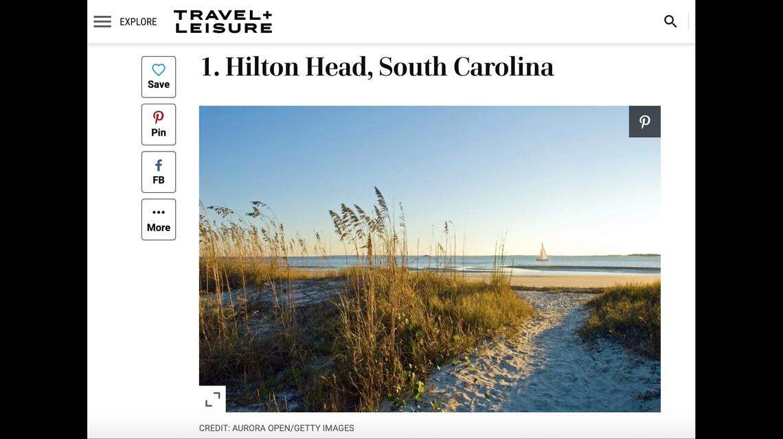 A screenshot of Travel + Leisure’s Top 15 Islands in the Continental U.S. published in September. The national travel magazine ranked Hilton Head Island No. 1.