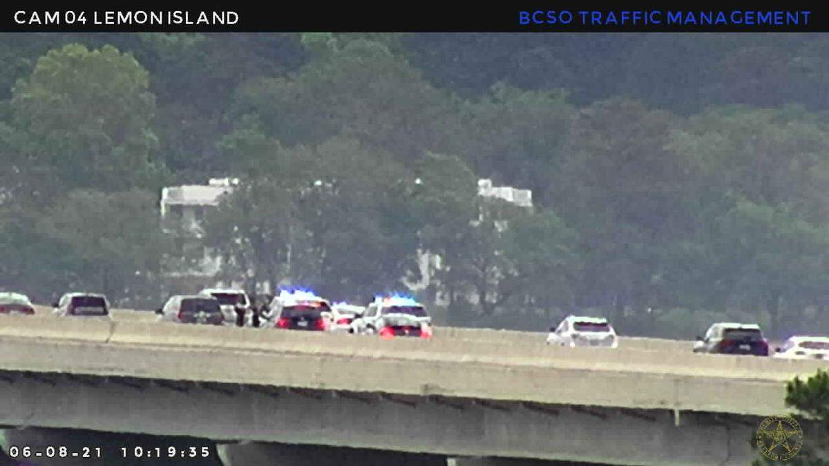 A Beaufort County Sheriff’s Office traffic camera still shows emergency vehicles on the Broad River bridge on Tuesday, June 8, 2021 at 10:19 a.m.