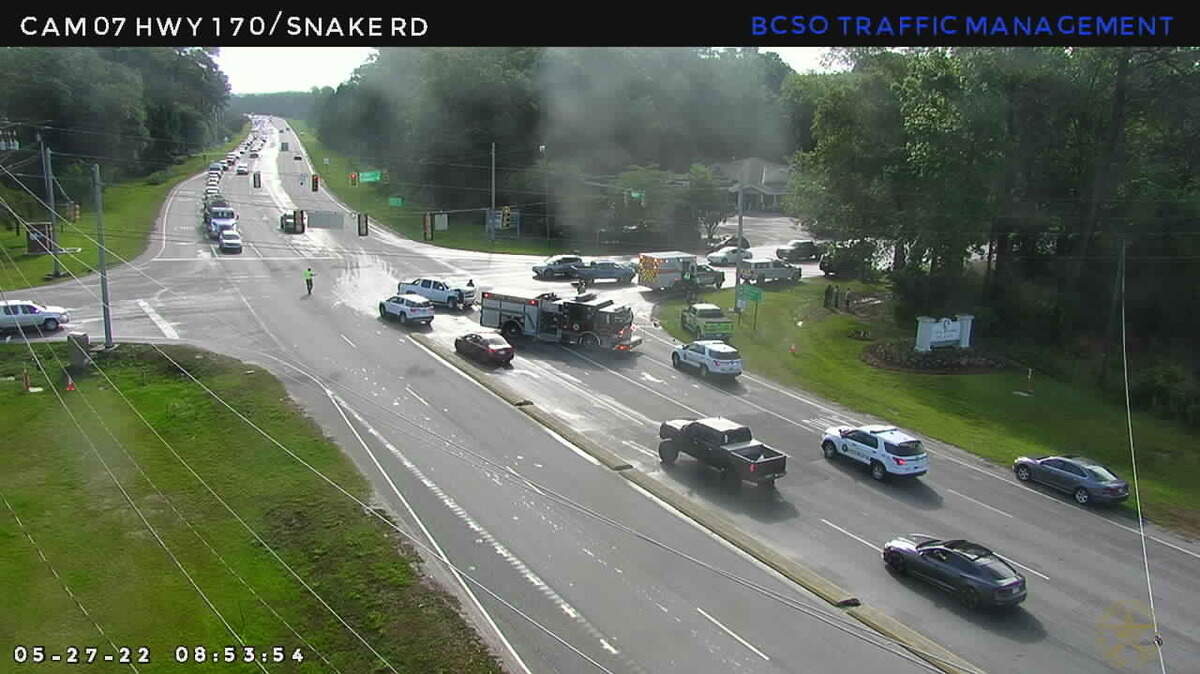 A crash is backing up some lanes of traffic on Highway 170 near Snake Road in Okatie.