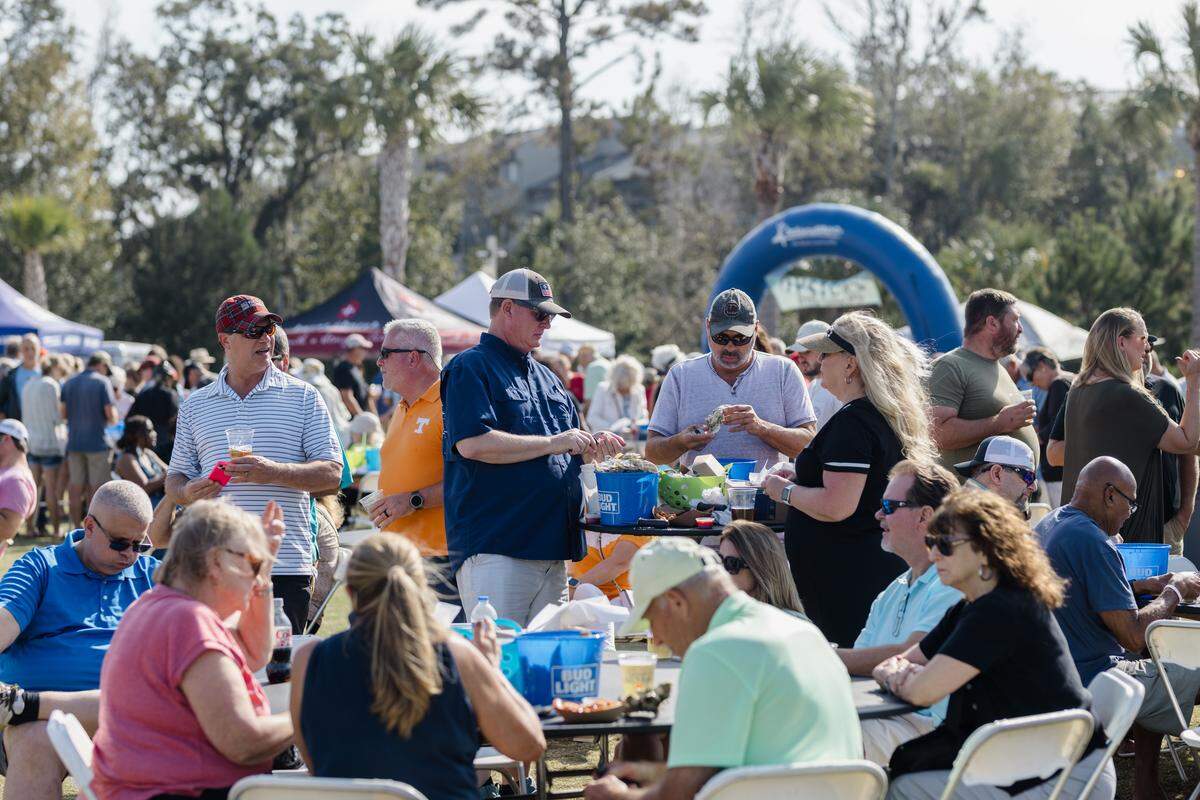 Locals and visitors gather to eat and celebrate at the 2024 Oyster Festival in Hilton Head, hosted by the Island Recreation Center.
