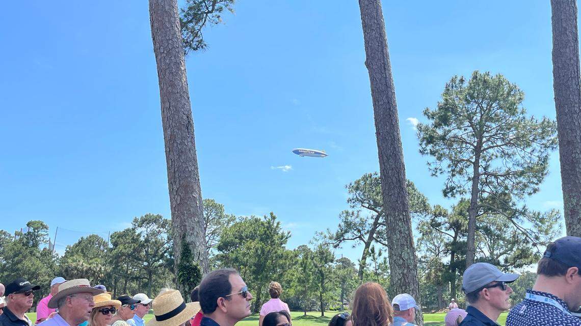 Goodyear blimp hovers over golf course at RBC Heritage on Hilton Head