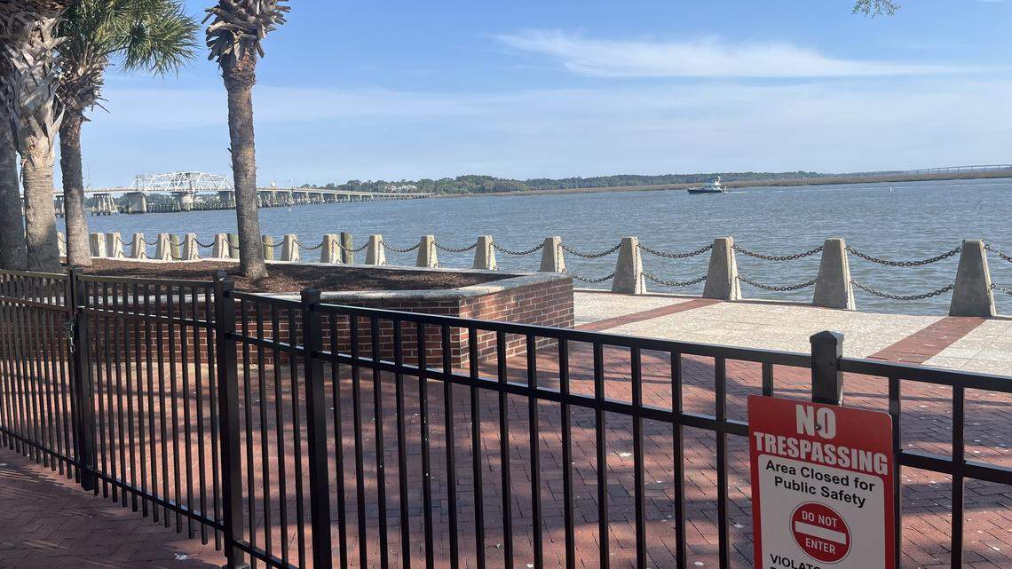 A fence keeps the public off of the promenade at Beaufort Waterfront Park. The promenade has been closed since July due to structural problems.