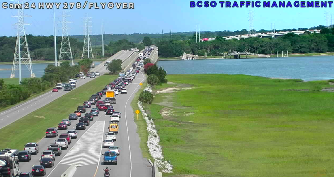 Traffic camera showing congestion after collisions on U.S. 278 bridges on Friday, May 22. 