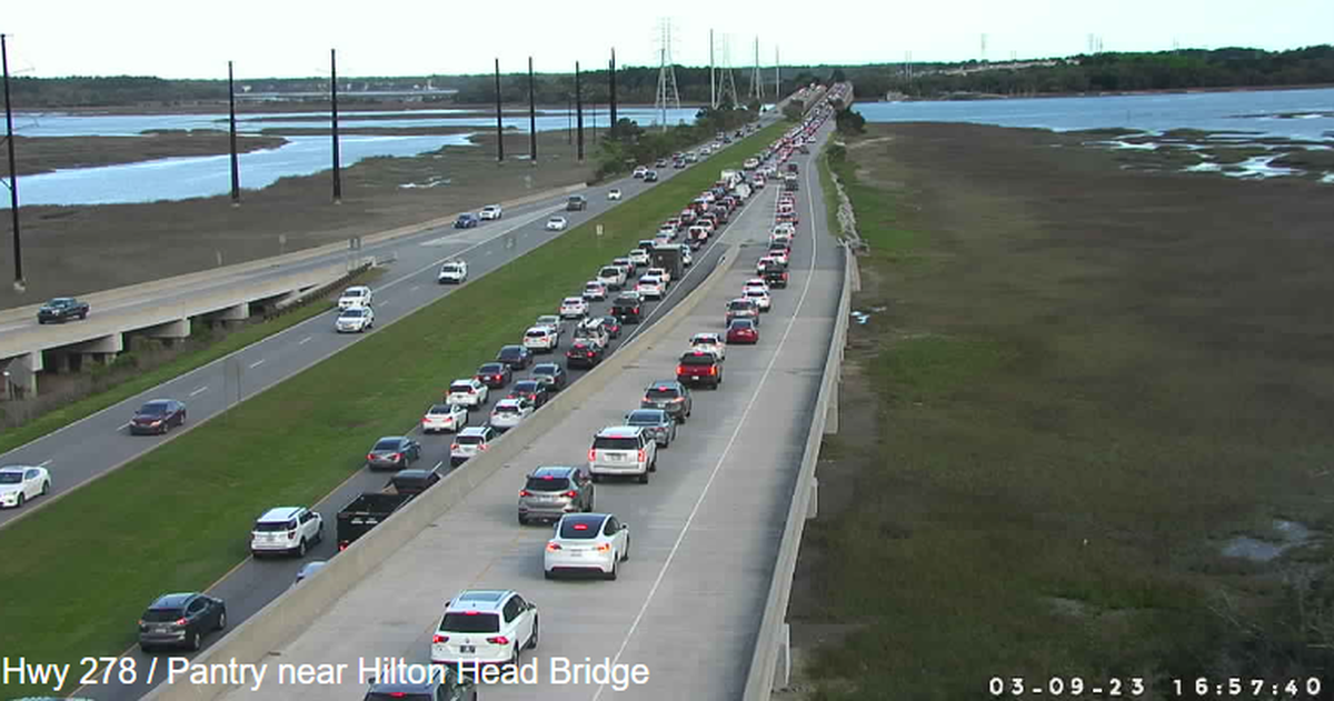 A crash on March 9, 2023 near Squire Pope Road blocked lanes and caused a traffic backup heading onto the island. The sight has become common for long-time island residents and visitors.