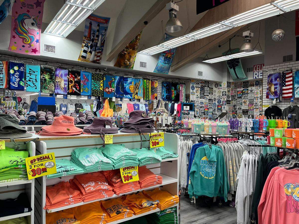Surf’s Up selection of hats, shirts, towels and more near Coligny Beach