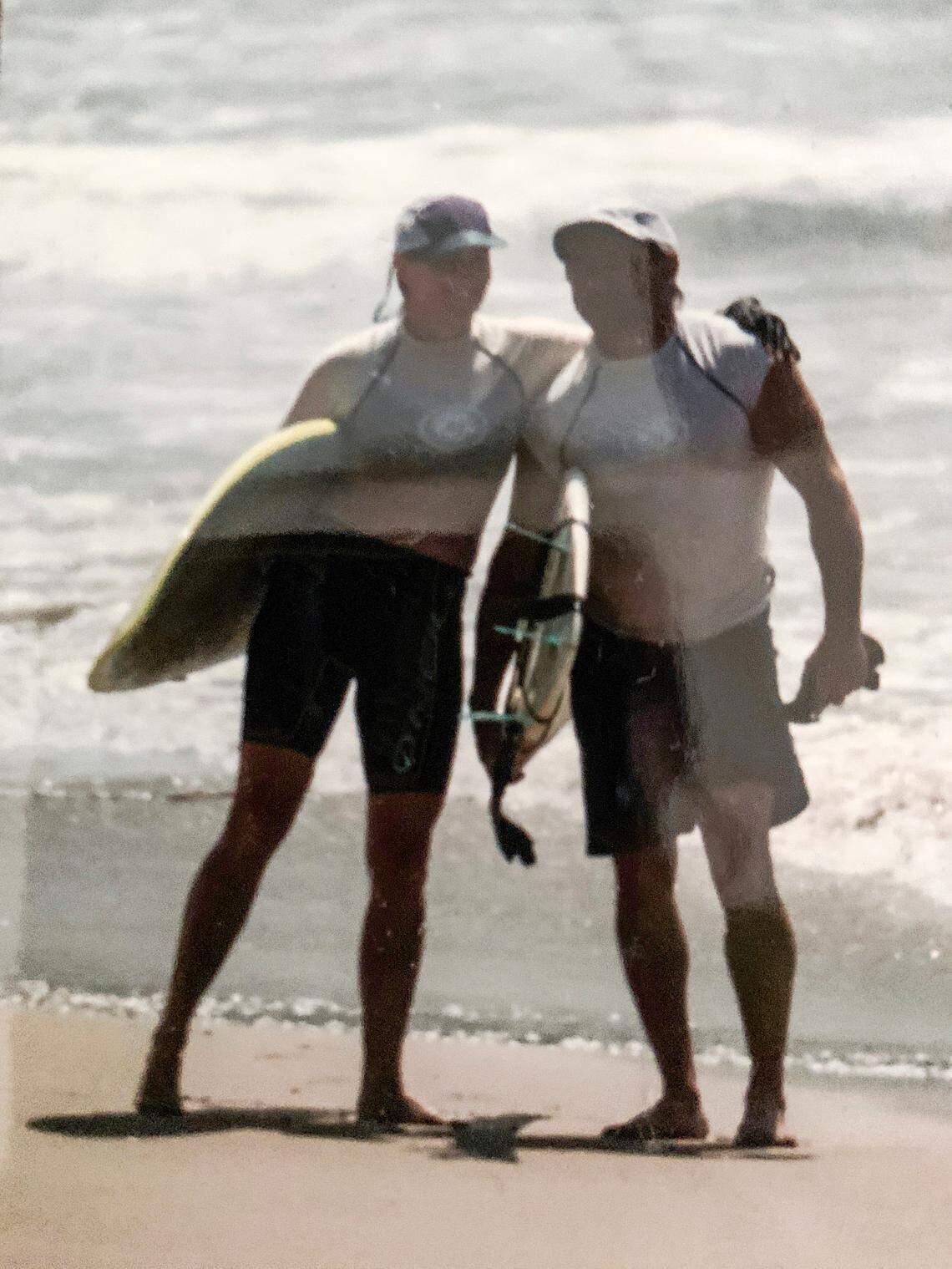 Jerre Weckhorst and his wife, Nanci Polk-Weckhorst, surfing in Costa Rica.