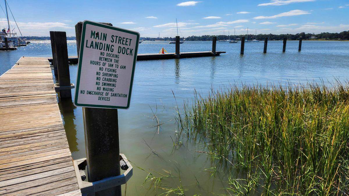 The Main Street Landing Dock near Beaufort’s Downtown Marina as photographed on Oct. 11, 2024 sustained damage after Tropical Storm Helene moved through the area in late September.