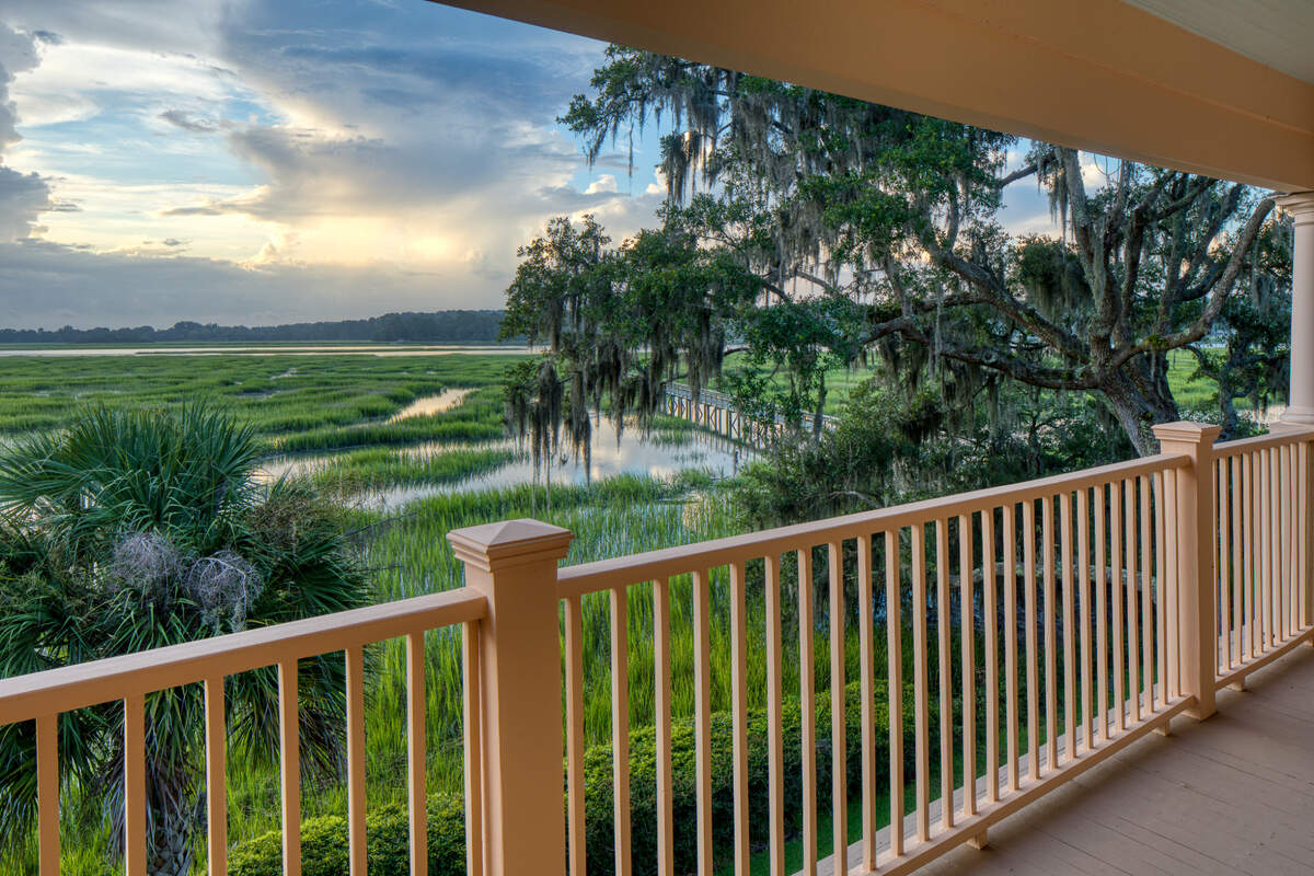 Balcony views of a Lowcountry marsh from 1 Heffalump Road.