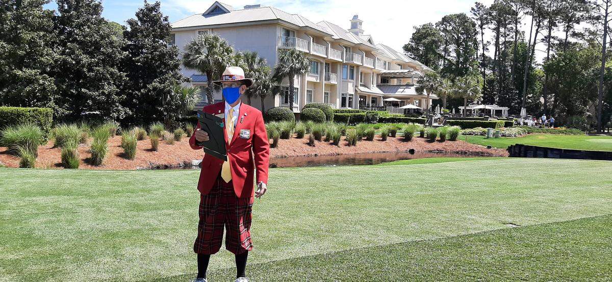 Henry Pratt, 80, announces Matt Wallace and Charley Hoffman on the first tree Saturday at the RBC Heritage. This is Pratt’s 27th year as a tee announcer.