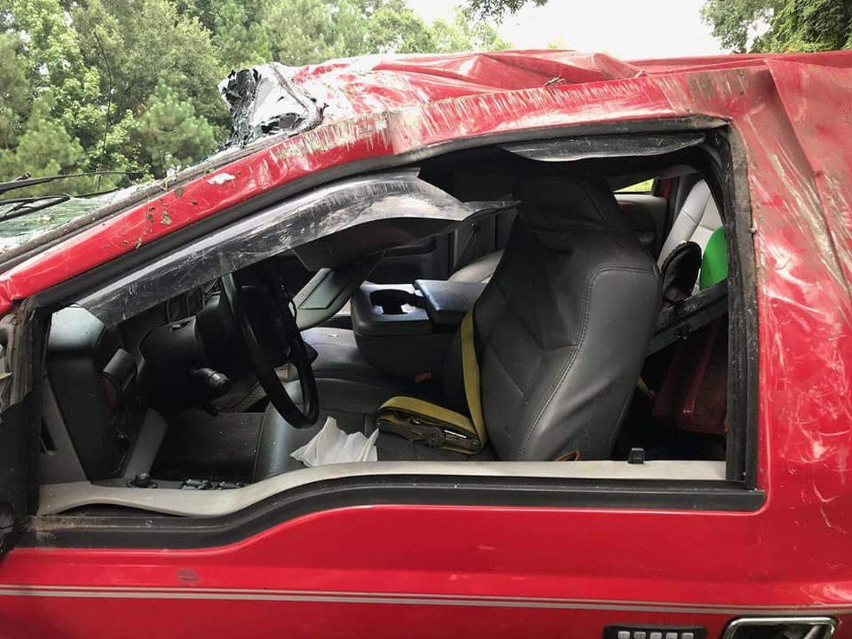 The Alex Ulmer family’s Ford F-250 after an accident on Interstate 95.