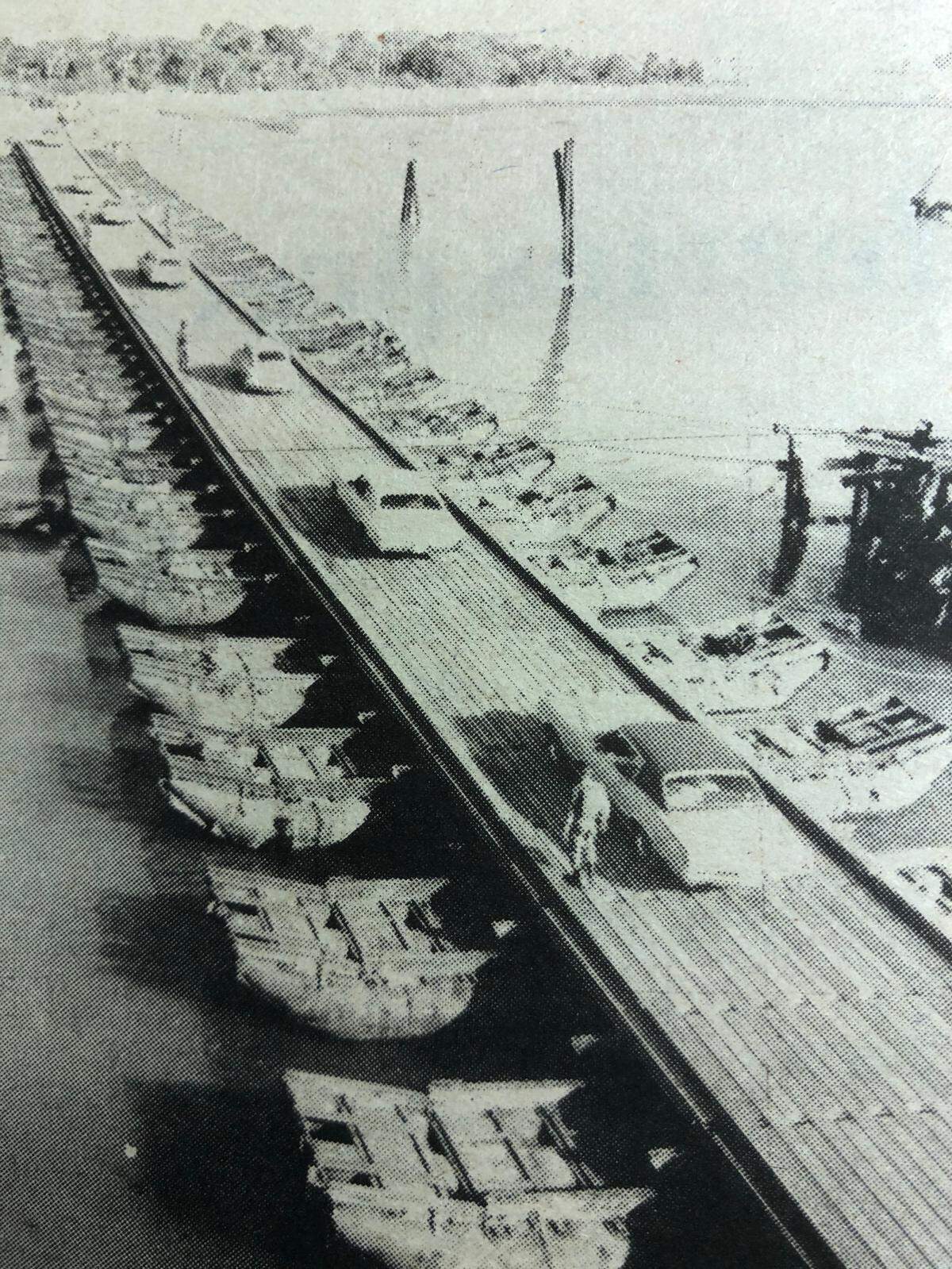 This photo taken in 1974 and republished in 1982 in The Island Packet shows a pontoon bridge put in place by the U.S. Army Corps of Engineers after a swinging bridge linking Hilton Head to Bluffton was damaged and out of service for about four weeks.