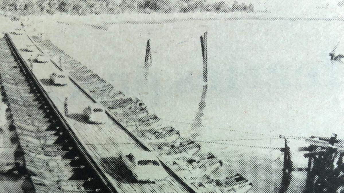 This photo taken in 1974 and republished in 1982 in The Island Packet shows a pontoon bridge put in place by the U.S. Army Corps of Engineers after a swinging bridge linking Hilton Head to Bluffton was damaged and out of service for about four weeks.