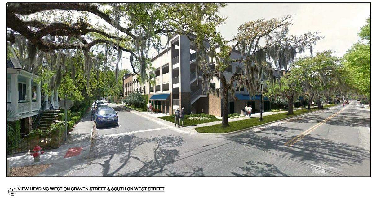 A three-story parking garage with almost 500 parking spaces on the block bordered by Charles, Craven and West streets is still going through the approval process with the city.