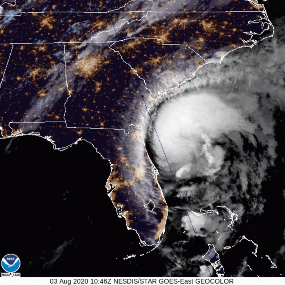 This animated image shows the path of Tropical Storm Isaias on Monday morning as it approaches the South Carolina coast.