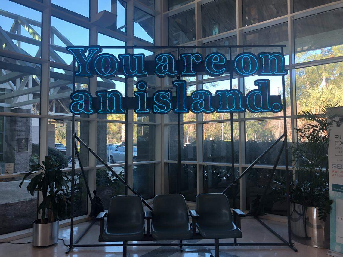 An art installation in the terminal at the Hilton Head Island Airport by Alicia Eggert.