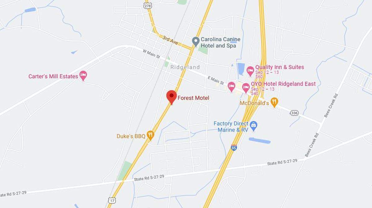 The Forest Motel is located along U.S. Hwy. 17/South Jacob Smart Blvd. in Ridgeland, South Carolina.