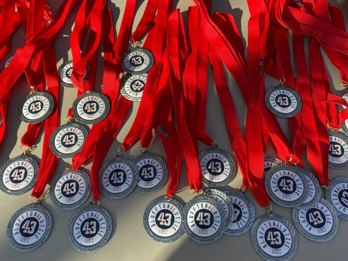 Medals for runners and walkers of the Bluffton Lutzie 43 5K that was held Saturday.