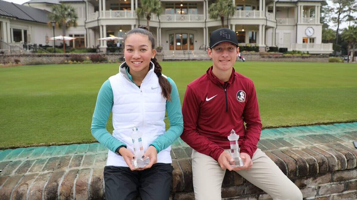 Rebecca Skoler, left, and Brett Roberts won the Sea Pines Junior Heritage on Sunday, Feb. 3, 2019