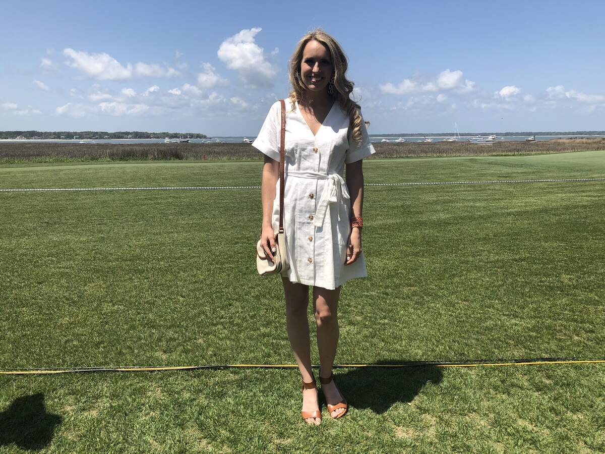 Anna Bensch Garrett describes her white linen dress as "southern and simple."