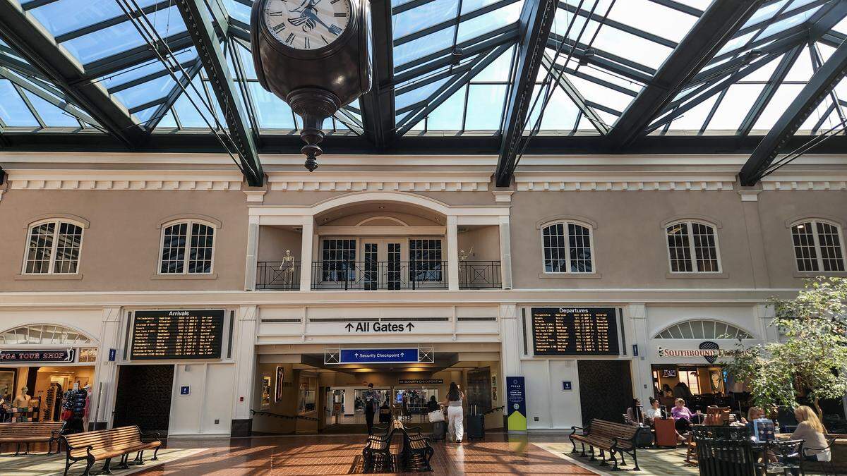 A view of the atrium, known as "Savannah Square," at the Savannah Hilton Head International Airport as photographed on Oct. 2, 2025.