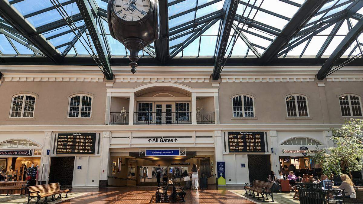 A view of the atrium, known as "Savannah Square," at the Savannah Hilton Head International Airport as photographed on Oct. 2, 2025.