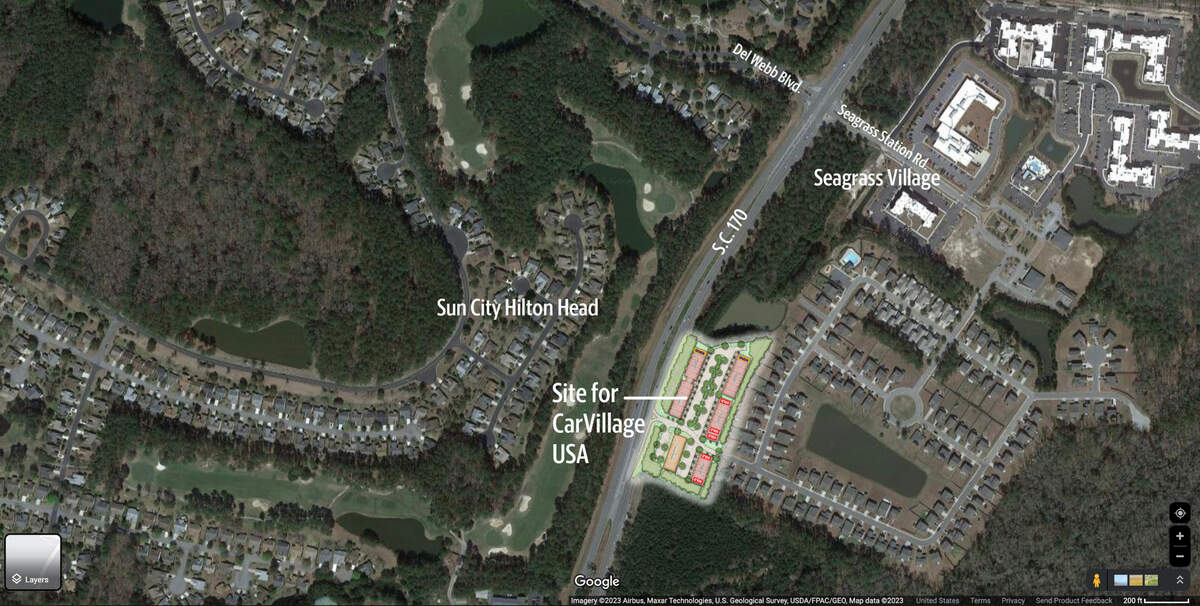This graphic shows where CarVillage USA will sit along S.C. 170. The five-acre site will include 31 condos each with garage space for six or more cars. Note: Not to scale.