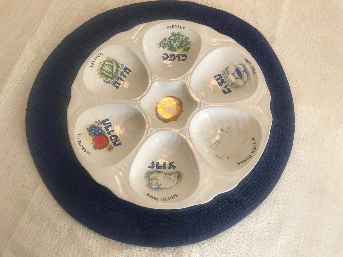 The Spiegel family’s Seder plate, which will be full thanks to the Bluffton residents who donated items for the traditional Jewish meal.