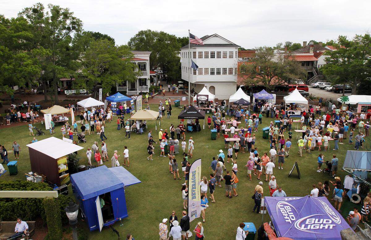 An aerial view of the Taste of Beaufort Festival from the Gracie Belle, a shrimp boat that provides the Sea Eagle Market with food, at Henry C. Chambers Waterfront Park.