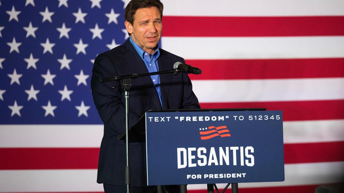 Florida Governor Ron DeSantis, who is running for the Republican Party’s nomination for president, holds a rally in Gilbert, South Carolina on Friday, June 2, 2023.