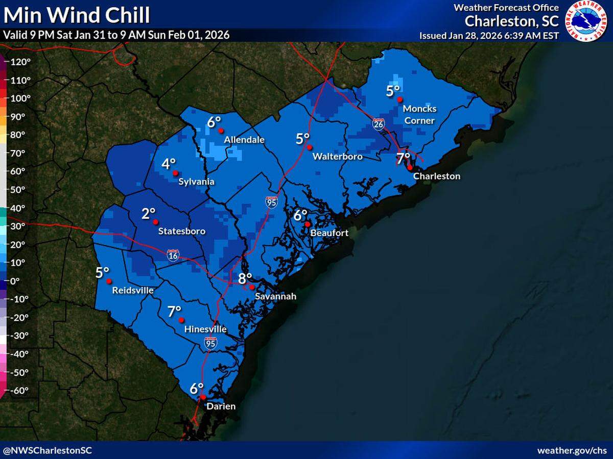 Overnight lows on Saturday are forecast to drop into the teens and lower 20s, and when combined with persistent winds, wind chill values could fall into the single digits.