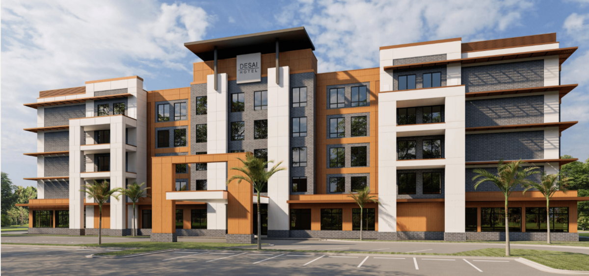 Besides the 116-room Desai Hotel, developers are asking for approval of a 3,600 square-foot commercial commercial building that would face Trask Parkway.