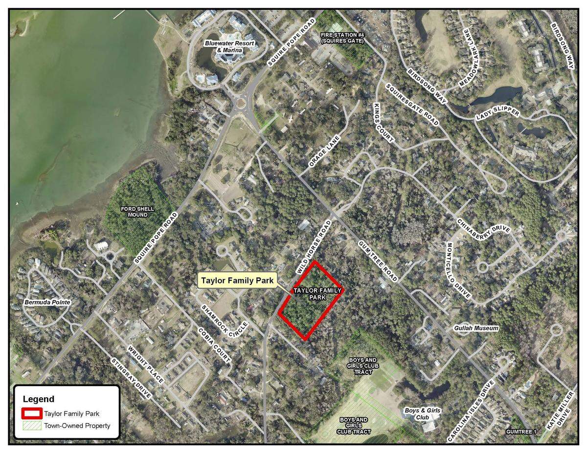 The Taylor Family donated this 4.9-acre undeveloped parcel within the historic Squire Pope community to the town in 1991.